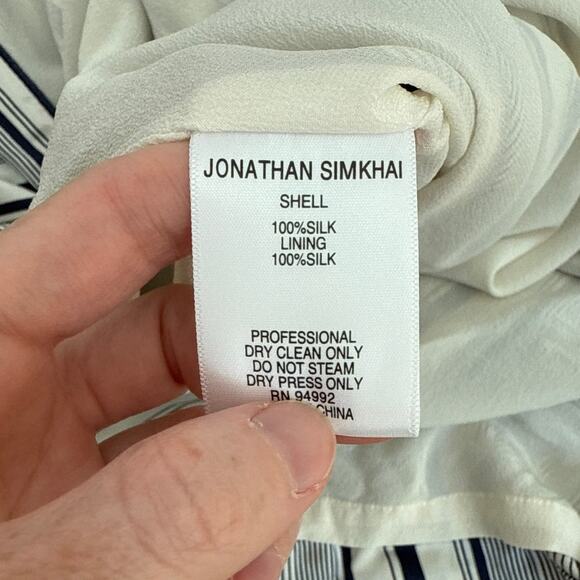 Jonathan Simkhai Duster Robe 100% Silk Stripes Size L Cream Blue - Picture 7 of 7